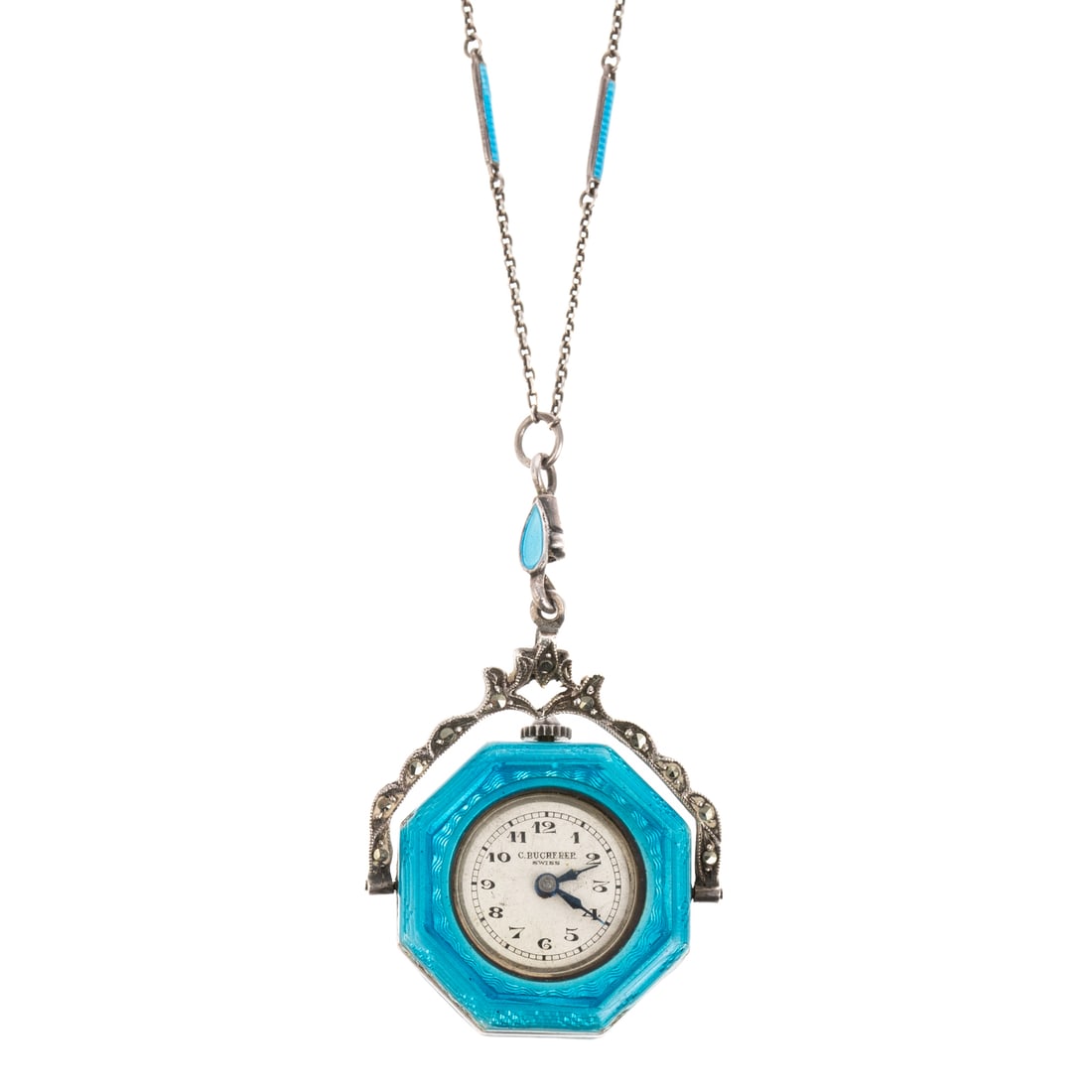 Bucherer enamel top pendant watch