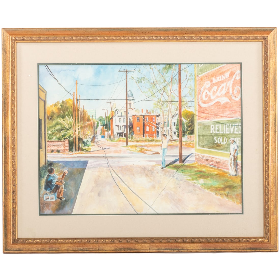 Ken Herrington. Drink Coca-Cola, watercolor: (American, 20th century). Watercolor, pencil signed "Ken Herrington" lr, sight size: 16 1/2 x 22 1/2 in., framed. From the private collection of Dr. Gloria B. Herndon, Washington, DC.