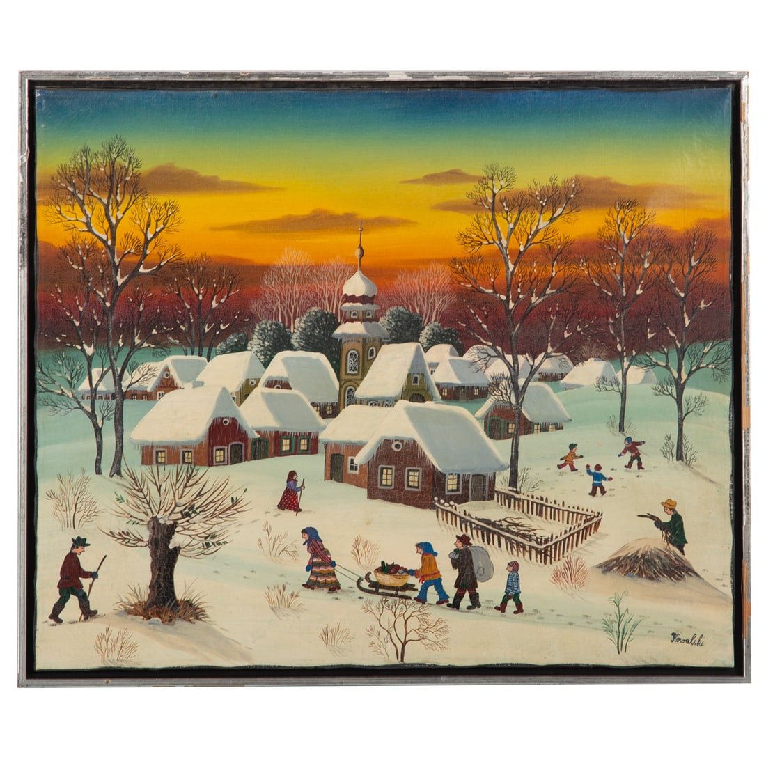 A. Kowalski. A Village in Winter, oil: (Hungarian, b. 1926). Oil on canvas, signed "Kowalski" lr, 20 x 24 in., framed.