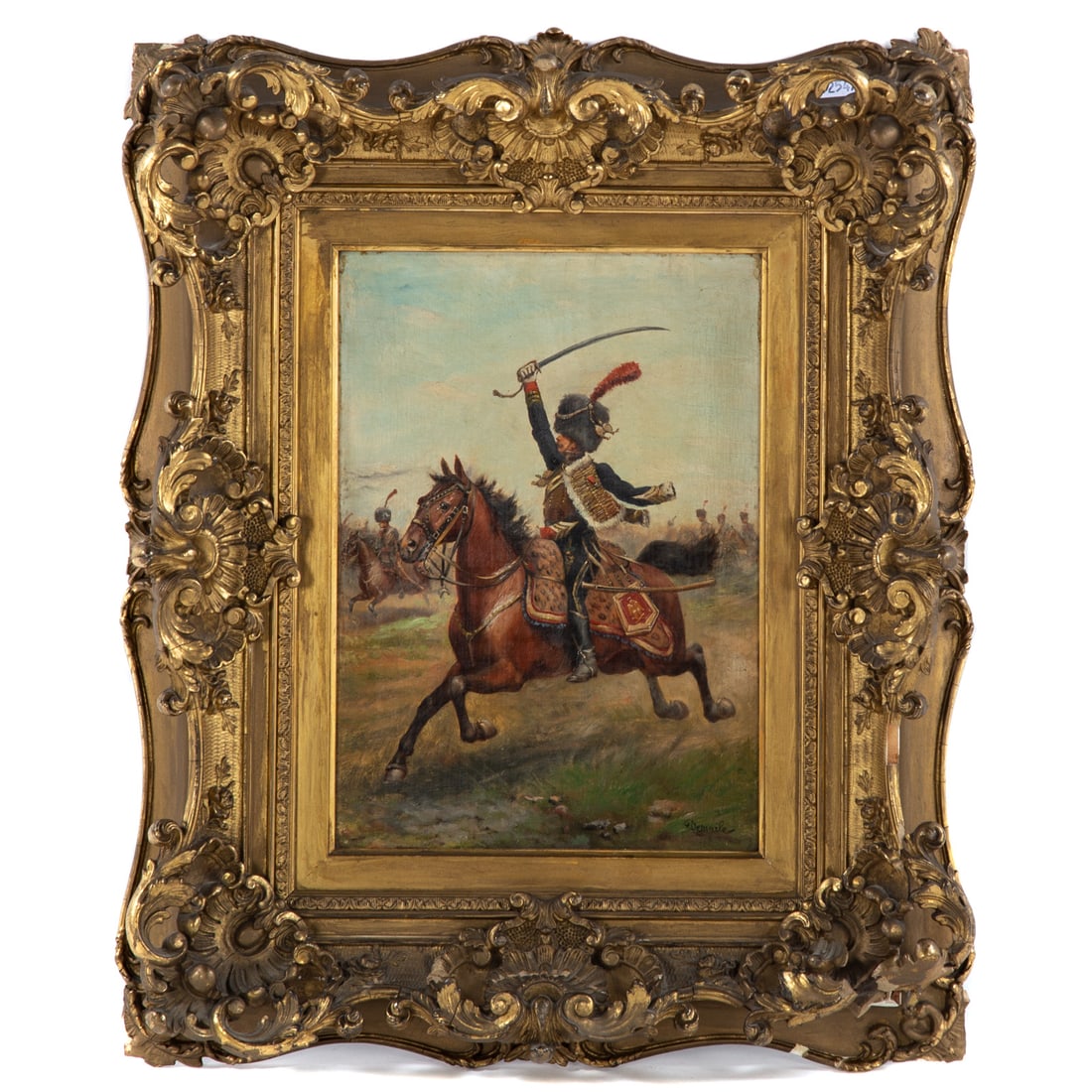 Alexis Demarle. Calvary Charge, oil: (French, 1872-?). Oil on panel, signed "Demarle" lr, 12 x 8 1/2 in., framed.