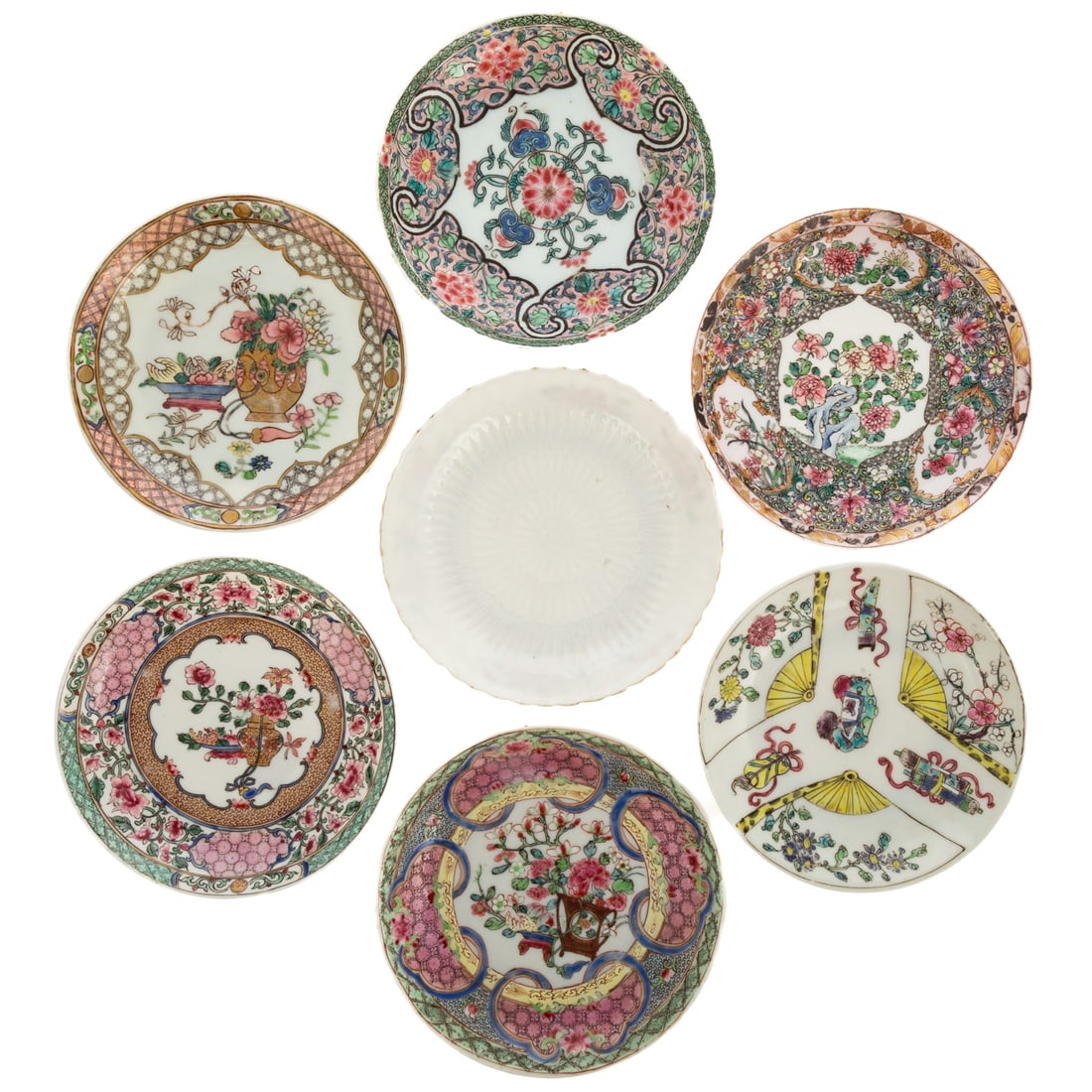 Seven Assorted Yongzheng Saucers (1 of 7)