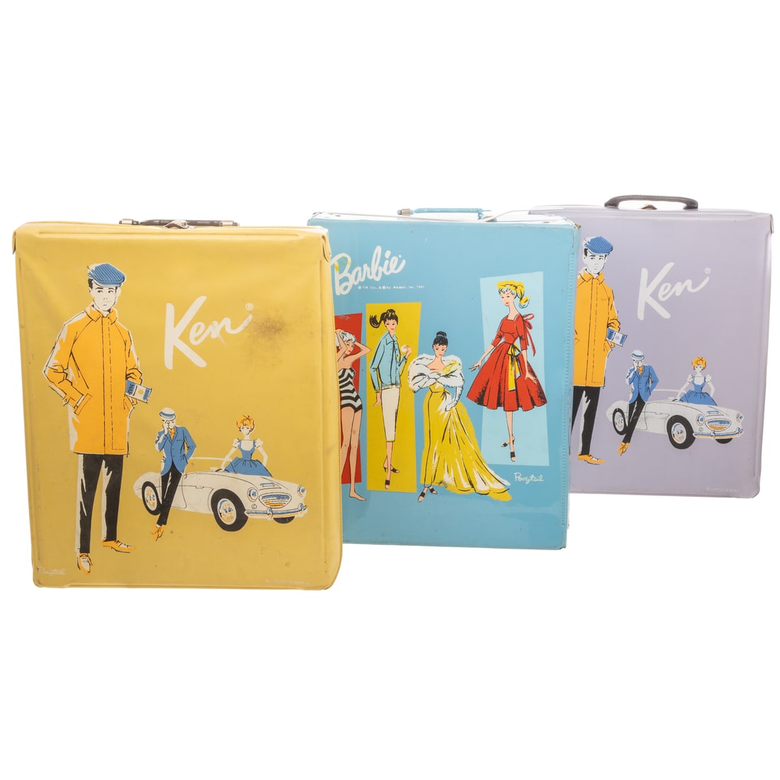 Assorted Barbie & Friends, Clothes & Accessories: Circa 1960s; includes three Ken dolls, six Barbie dolls, large assortment of clothes and accessories, two Ken carrying cases, Barbie carry case.