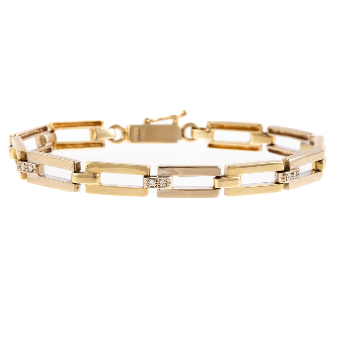 A Rectangular Link Bracelet with Diamonds in 14K (1 of 5)