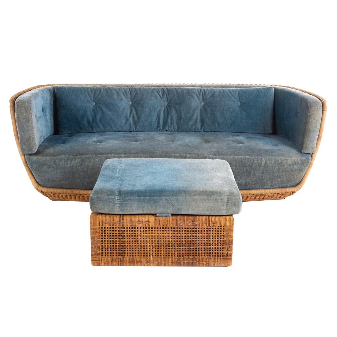 Contemporary Wicker Sofa with Ottoman (1 of 4)