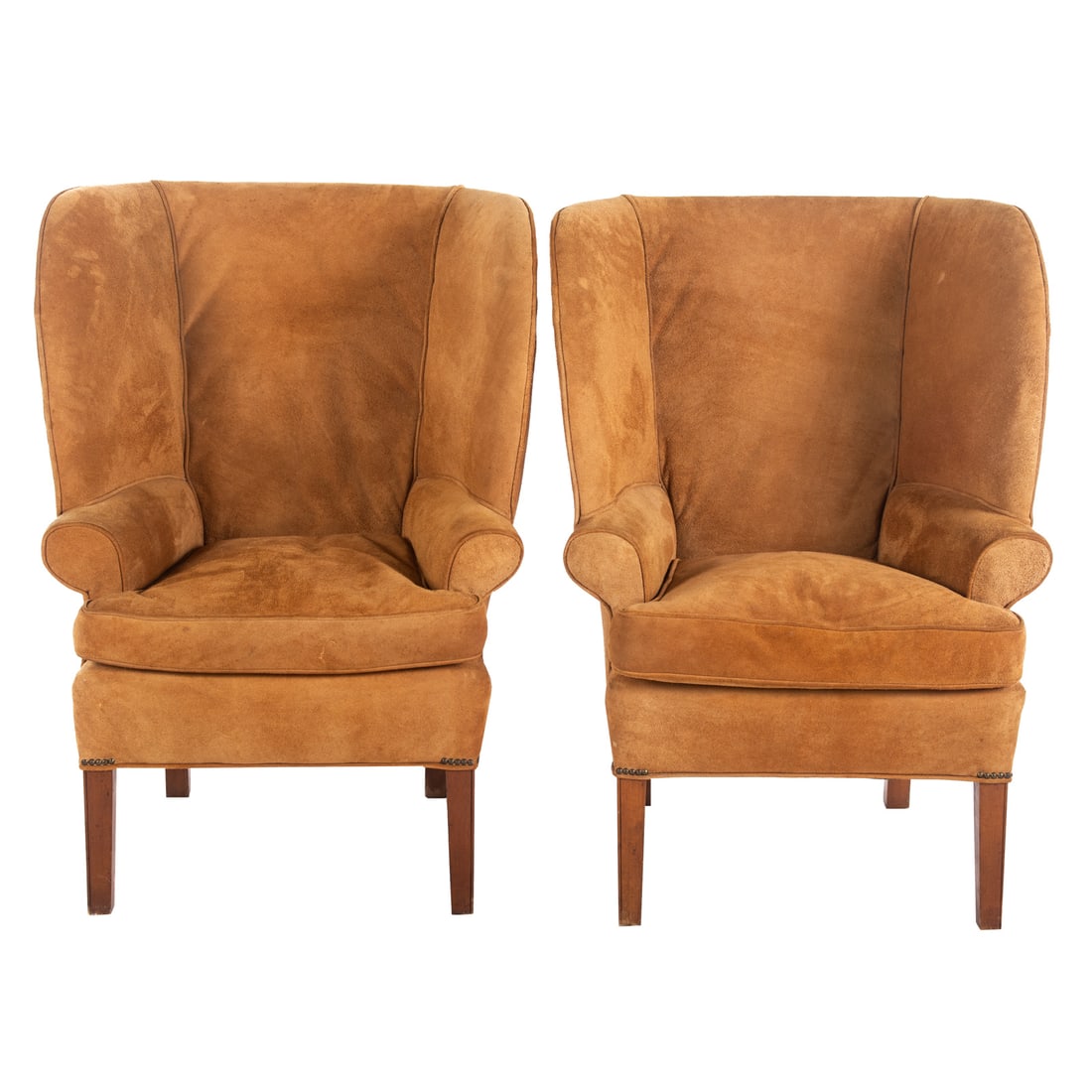 A Pair of Contemporary Suede Upholstered Wing Chairs (1 of 3)
