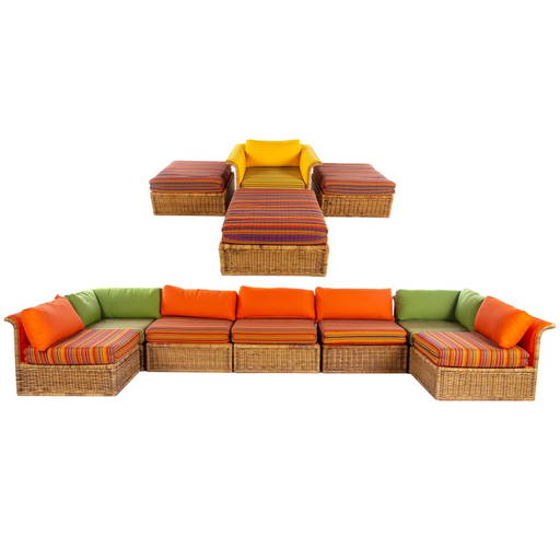 Vintage Mid Century Rattan Modular Sectional Sofa