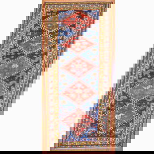 Antique Kazak Rug, Caucasus, 4.1 x 9.1: First quarter-20th century; hand-knotted, wool pile.