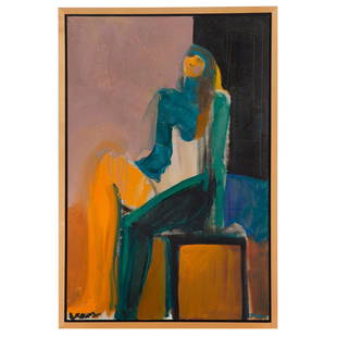 Jamie Chase. "Quiet Moment," acrylic: (American, b. 1954). Acrylic on canvas, 1995, signed lr, signed, titled and dated on verso, sheet size: 36 x 24 in., framed.