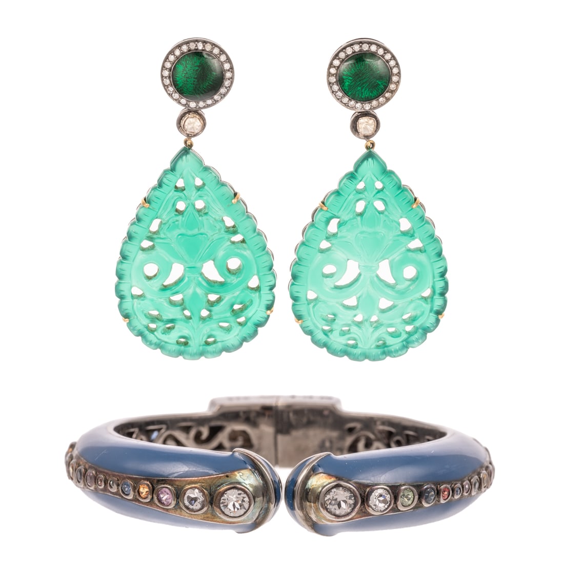 A MCL Sterling Enamel Cuff & Dangle Earrings (1 of 7)