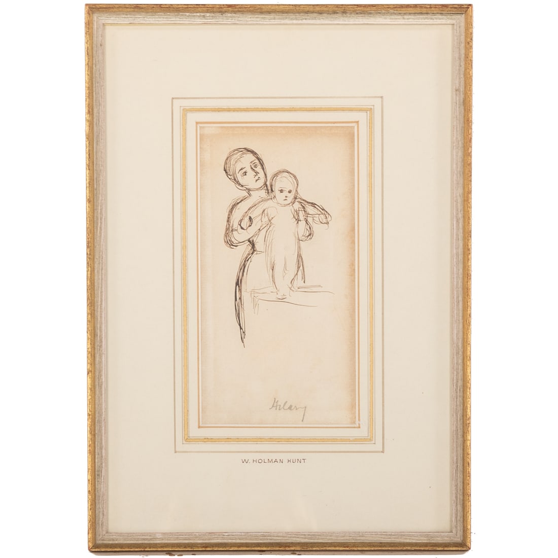 William Holman Hunt. "Edith and Hilary as a Child," pen & ink (1 of 4)