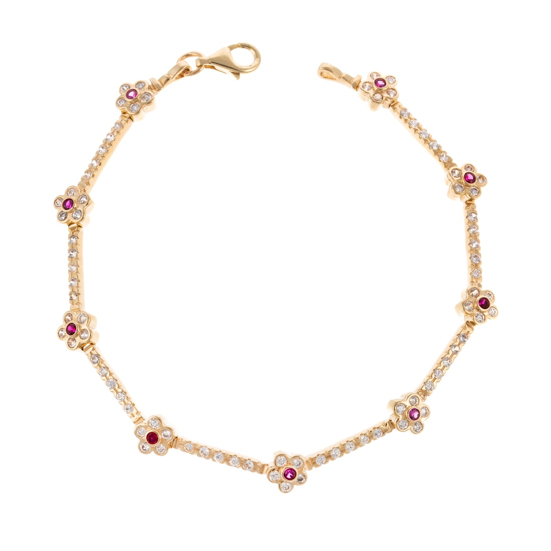 A Ruby & CZ Flower Bracelet in 14K (1 of 4)