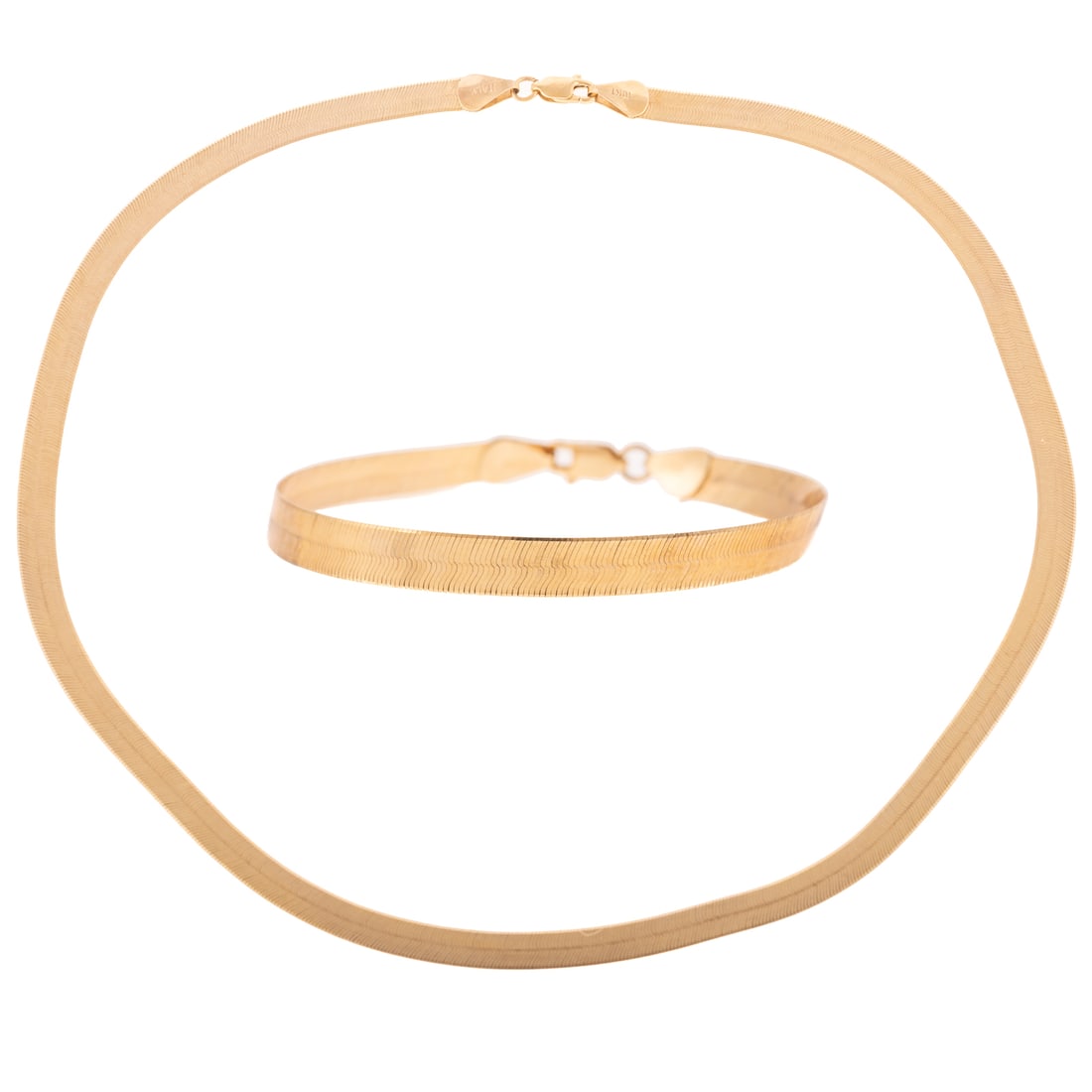 A Herringbone Necklace & Bracelet Set In 10k Auction
