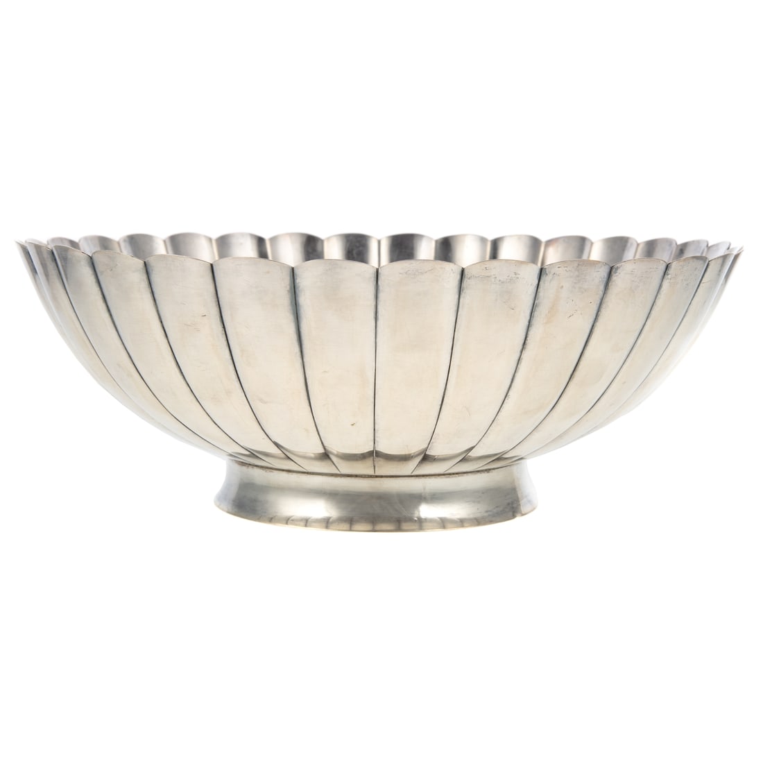 American Sterling Silver Center Bowl: Marked "Sterling silver," low pedestal foot, supporting a flaring ribbed bowl, 3 3/4 in. H, 10 1/8 in. Diam., 21.9 ozt.