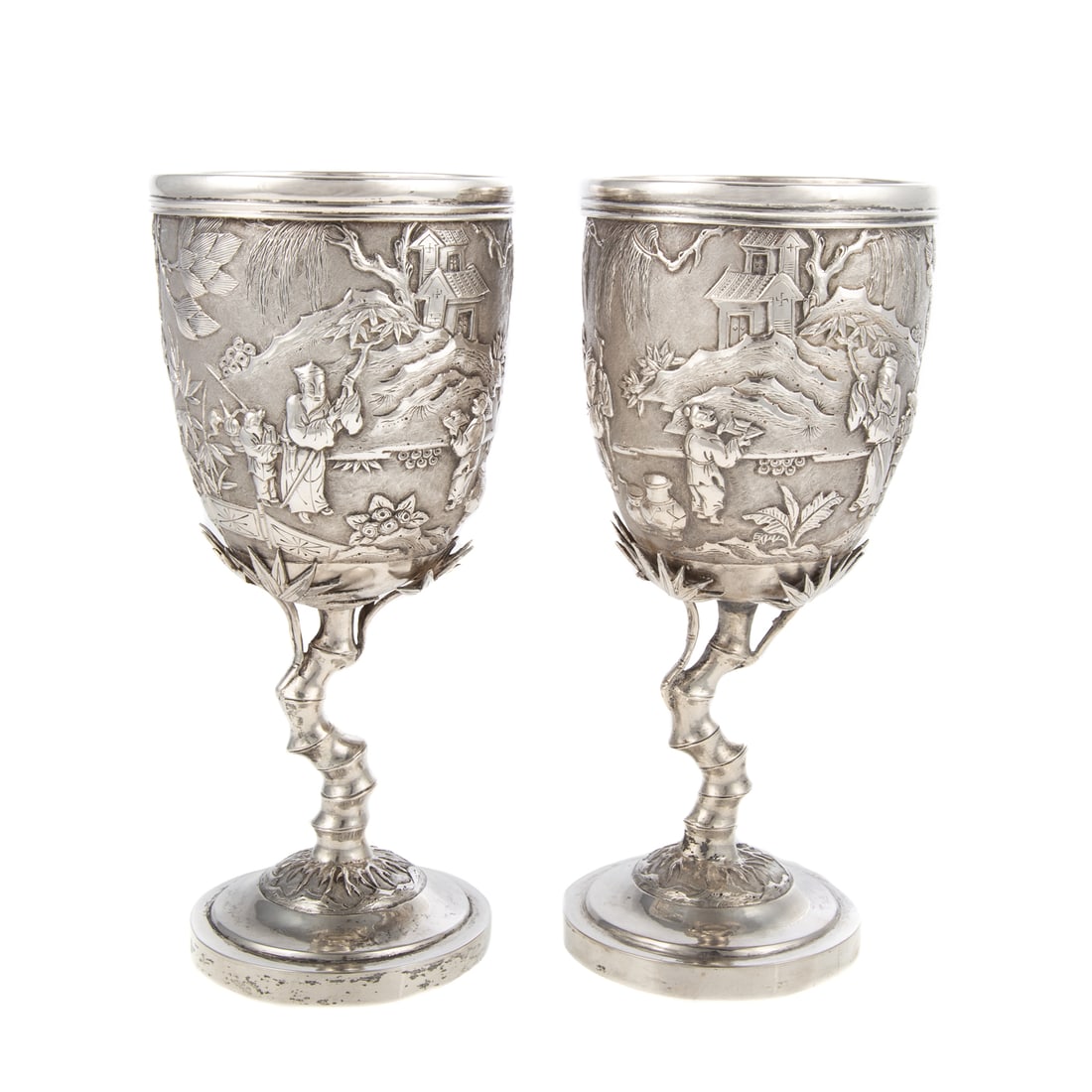 A Pair Chinese Export Silver Repousse Goblets (1 of 7)