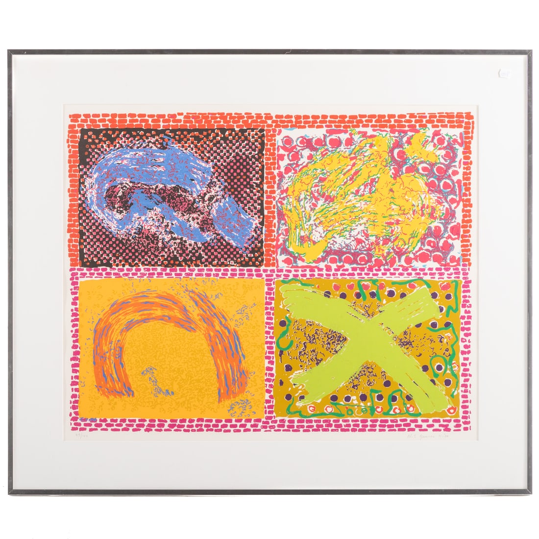 Nancy Graves. "Untitled Lincoln Center," serigragh: (American, 1940-1995). Serigraph, ed. 69/144, pencil signed and dated "N.S. Graves, 11-'80" lr, sight size: 25 x 31 in., framed size: 33 1/2 x 39 1/4 x 1 inches. All proceeds of the sale of this lot w