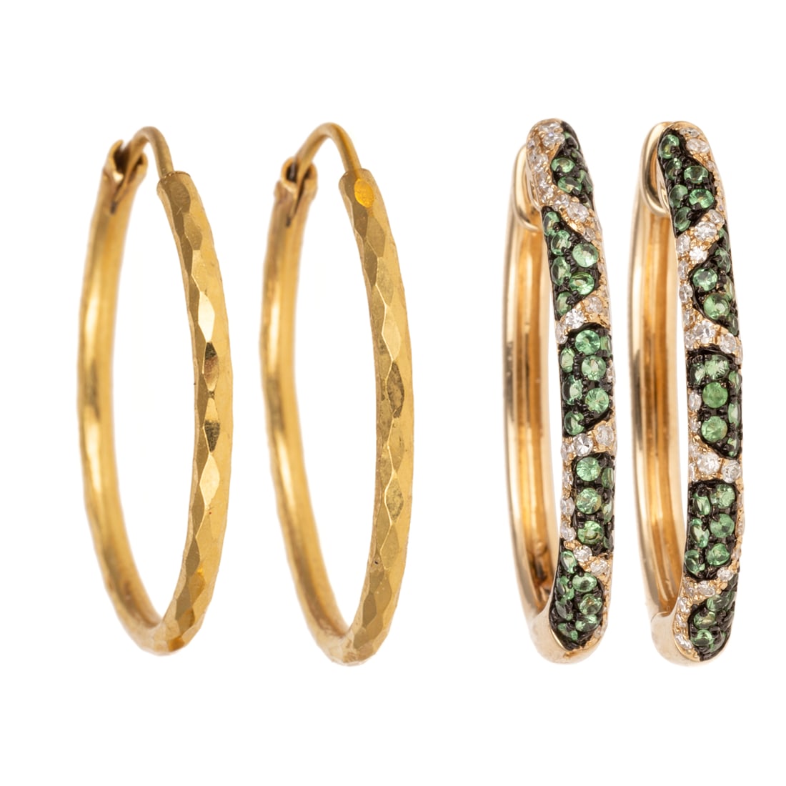 A Pair of 22K Hoops & Tsavorite & Diamond Hoops (1 of 6)