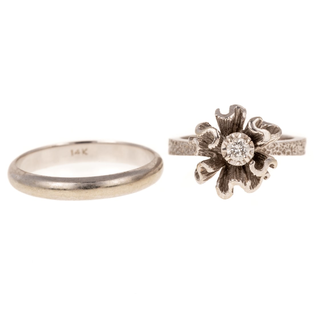 A Diamond Flower Ring & Wedding Band in 14K (1 of 6)
