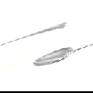 George III Silver Stuffing Spoon by Hester Bateman: London, 1785, the terminal with chased armorial crest, 11 1/2 in. L, 3.2 ozt.