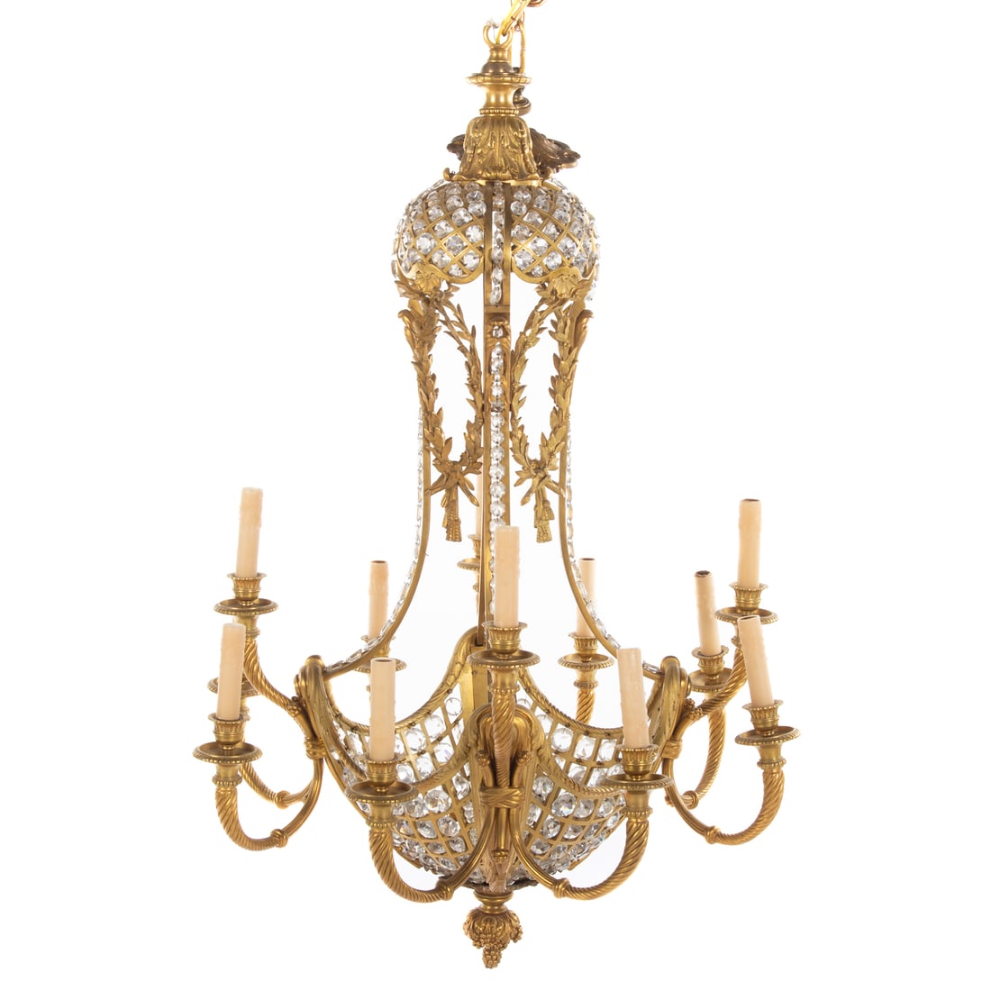 Continental Bronze & Glass 12-Light Chandelier (1 of 3)