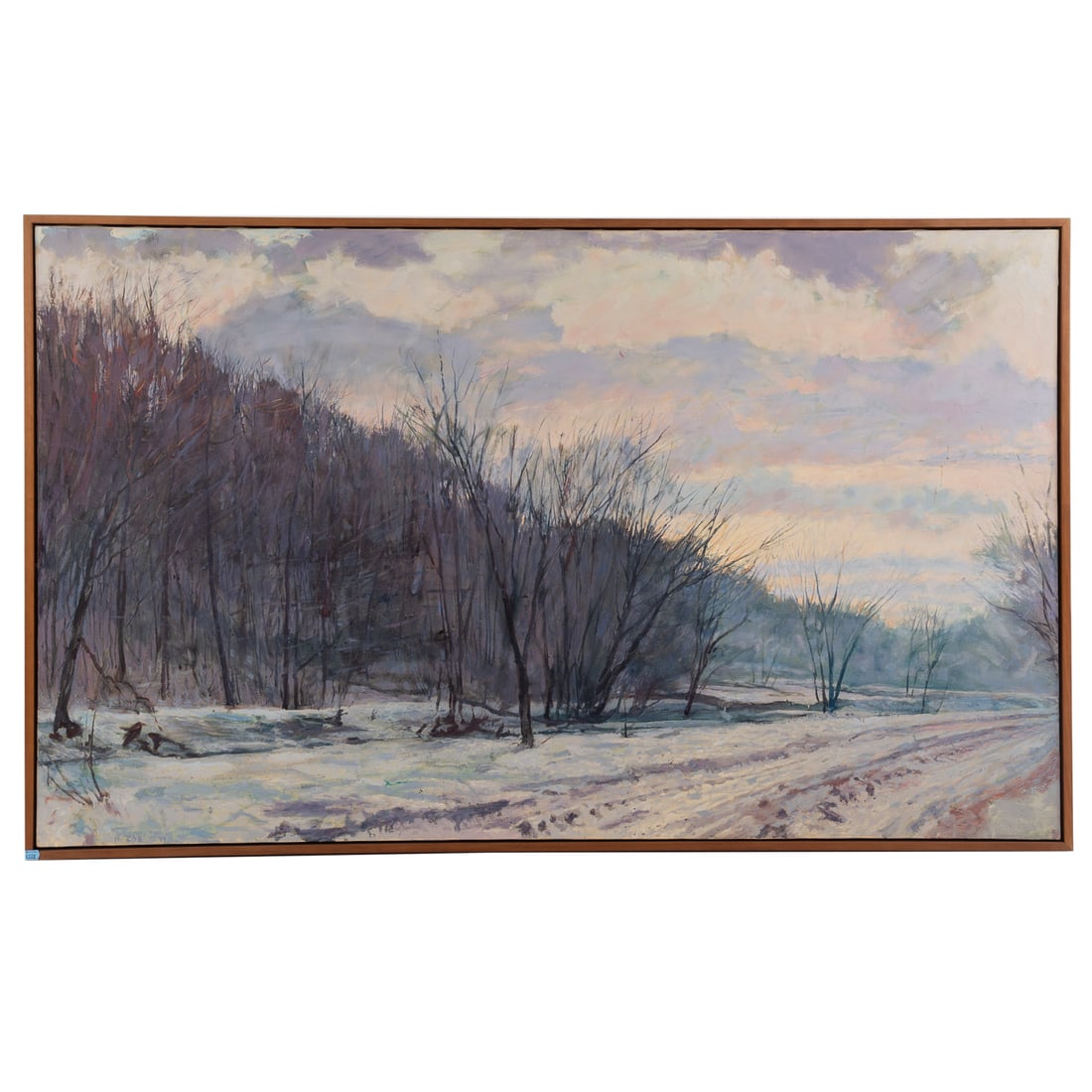 Henry Coe. Winter Landscape, oil: (American, b. 1946). Oil on canvas, 1994, signed and dated "H. Coe" ll, canvas size: 41 x 70 in., framed size: 43 3/4 x 73 3/4 inches.