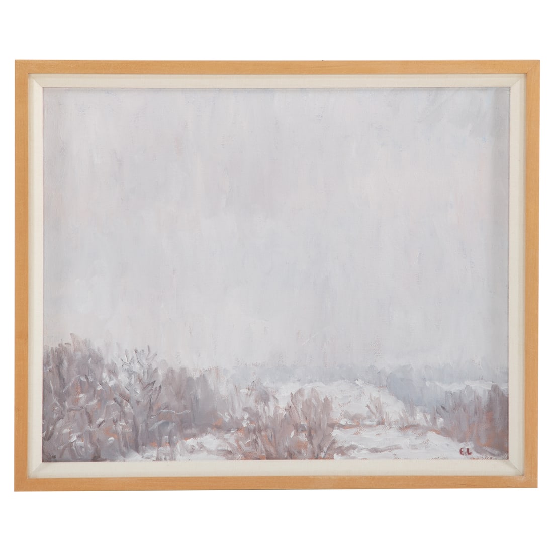 Eugene Leake. "Snow Valley," oil: (American, 1911-2005). Oil on canvas, 1991, initialed "EL" lr, signed, titled and dated on verso, 16 x 20 in., framed size: 18 x 22 1/2 inches.