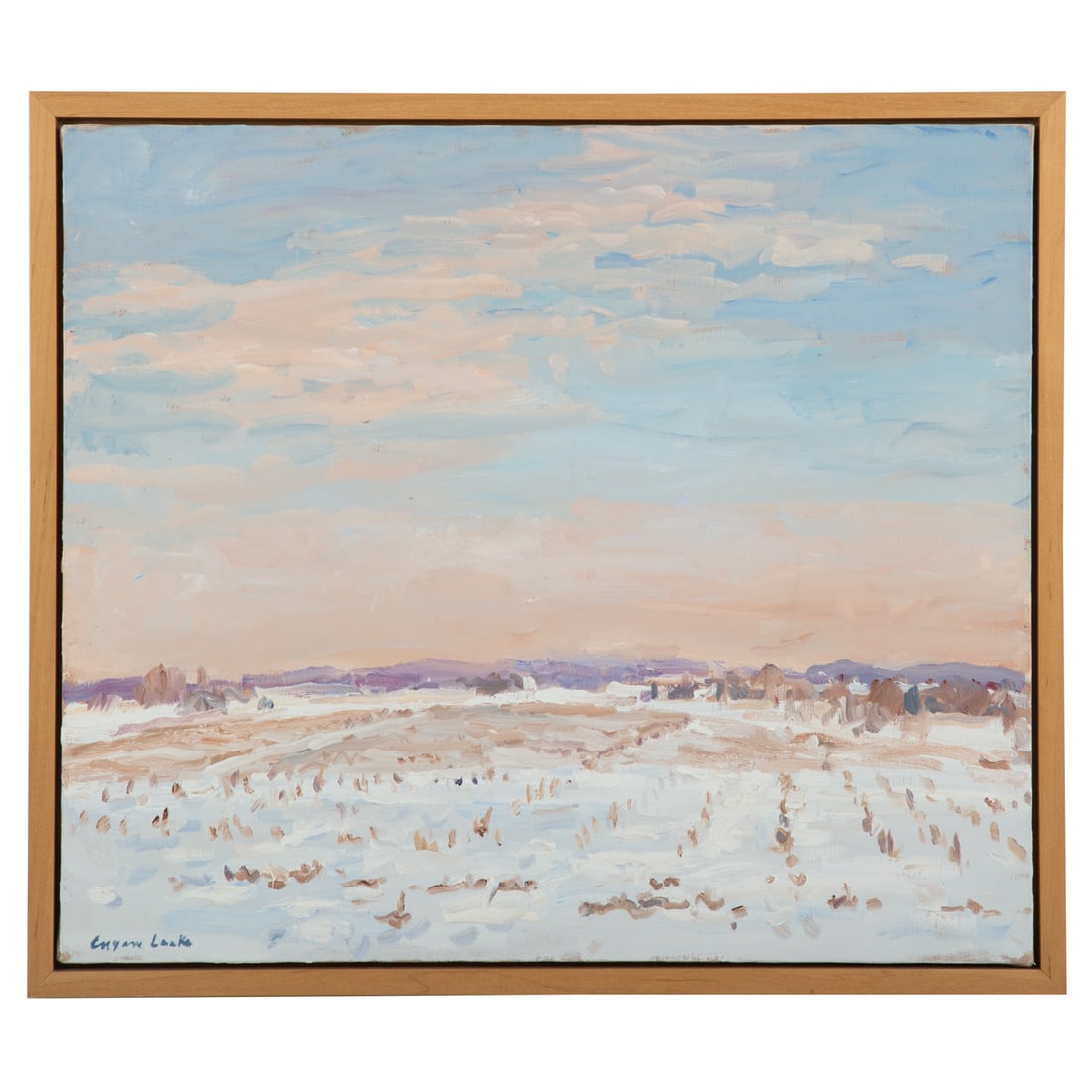 Eugene Leake. "Harford Creamery Snow," oil: (American, 1911-2005). Oil on canvas, 1991, signed "Eugene Leake" ll, signed, titled and dated on verso, 24 x 28 in., framed size: 26 x 30 inches.