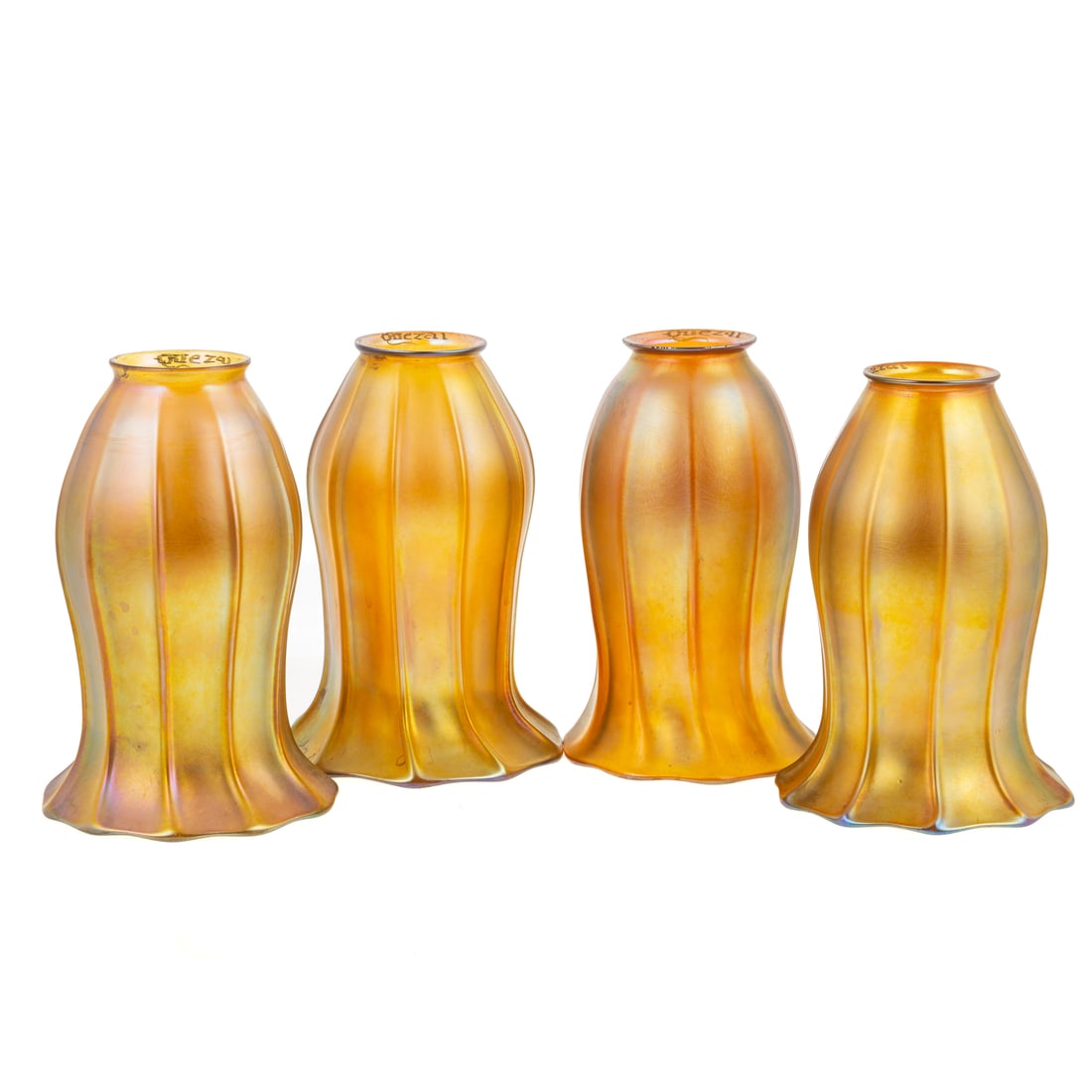 Four Quezal Iridescent Glass Shades (1 of 6)