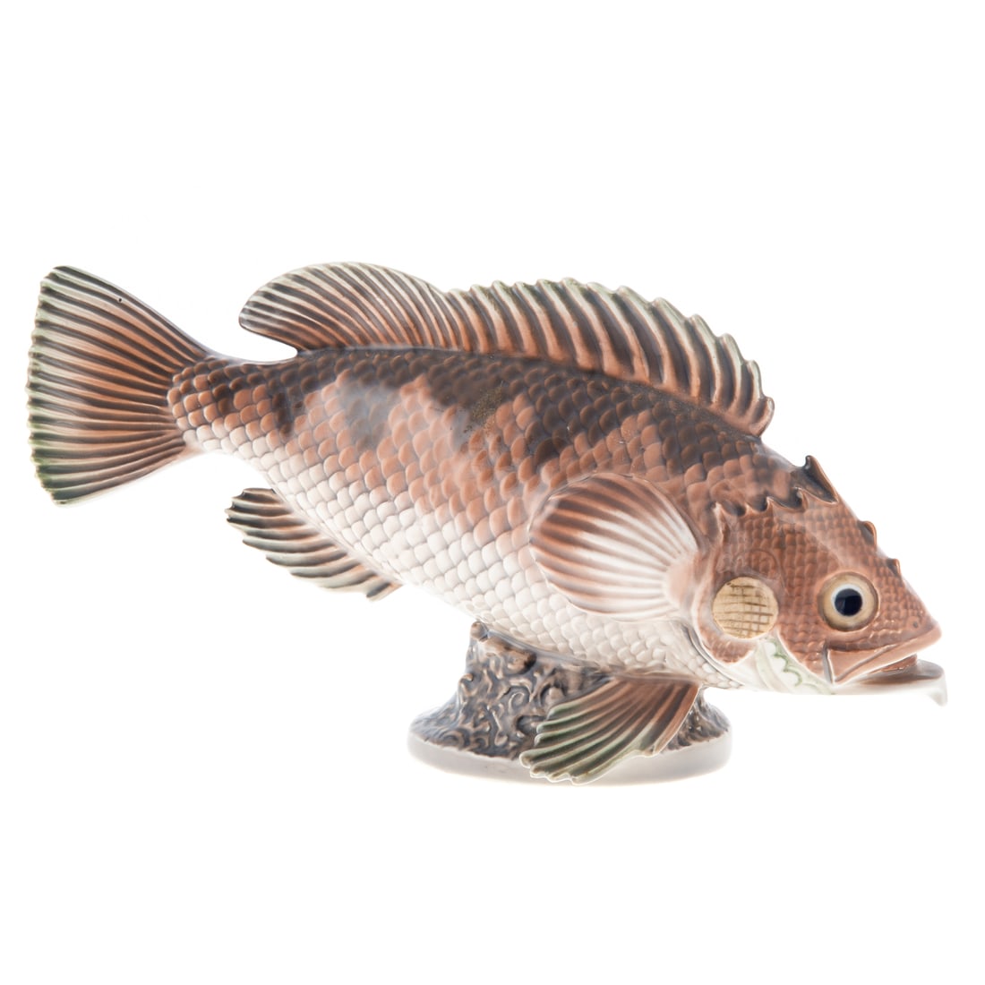 Dahl-Jensen Porcelain Great Redfish: 20th century; #1386, 9 in. L. For further reading see "Dahl-Jensen Porcelain" p.128, by Caroline & Nick Pope. Provenance: From the Lawrence E. Rubin Collection.