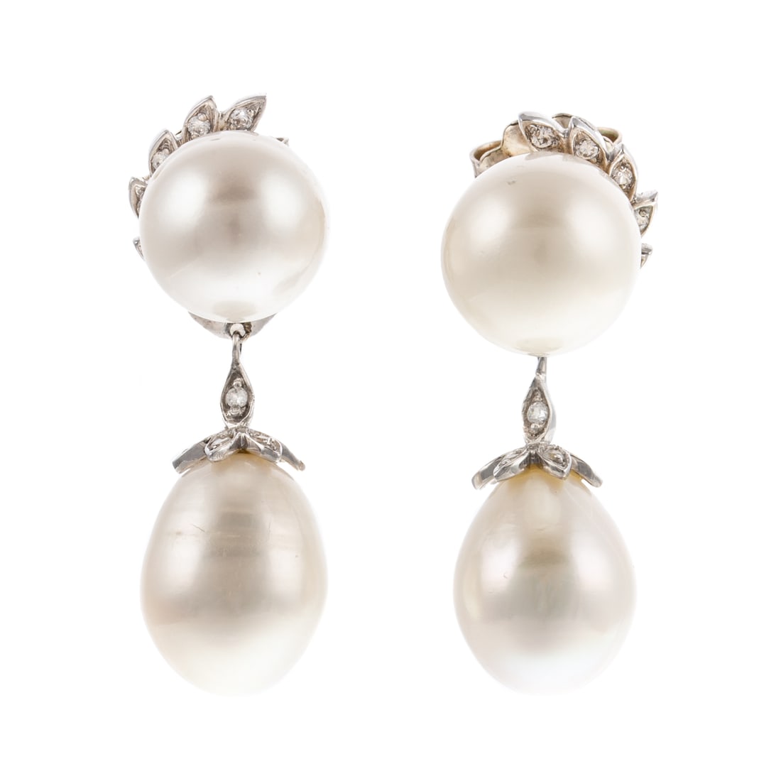 A Pair of Pearl & Diamond Dangle Earrings in 14K (1 of 3)