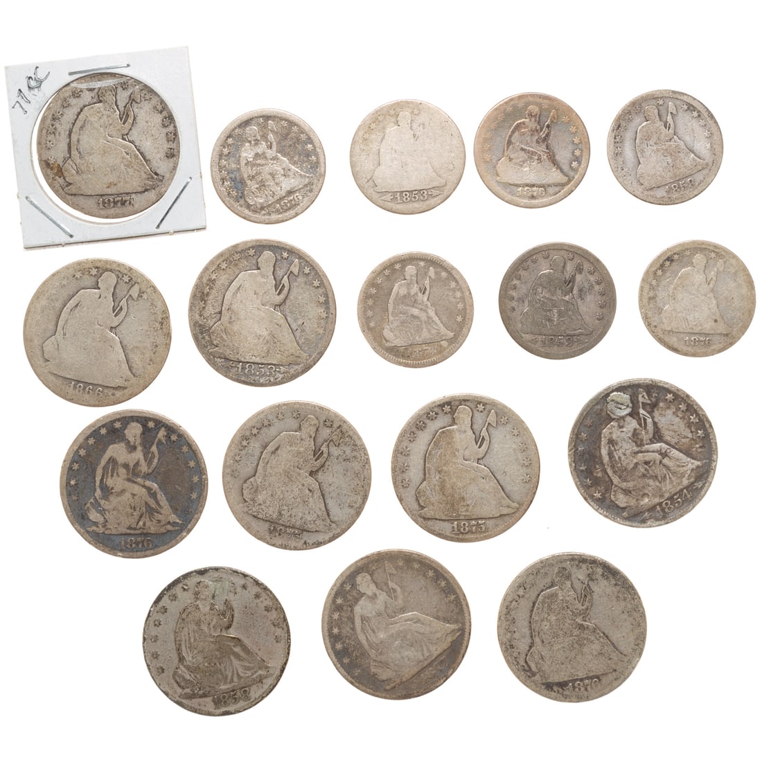 Nine Seated Half Dollars & Seven Seated Quarters (1 of 2)