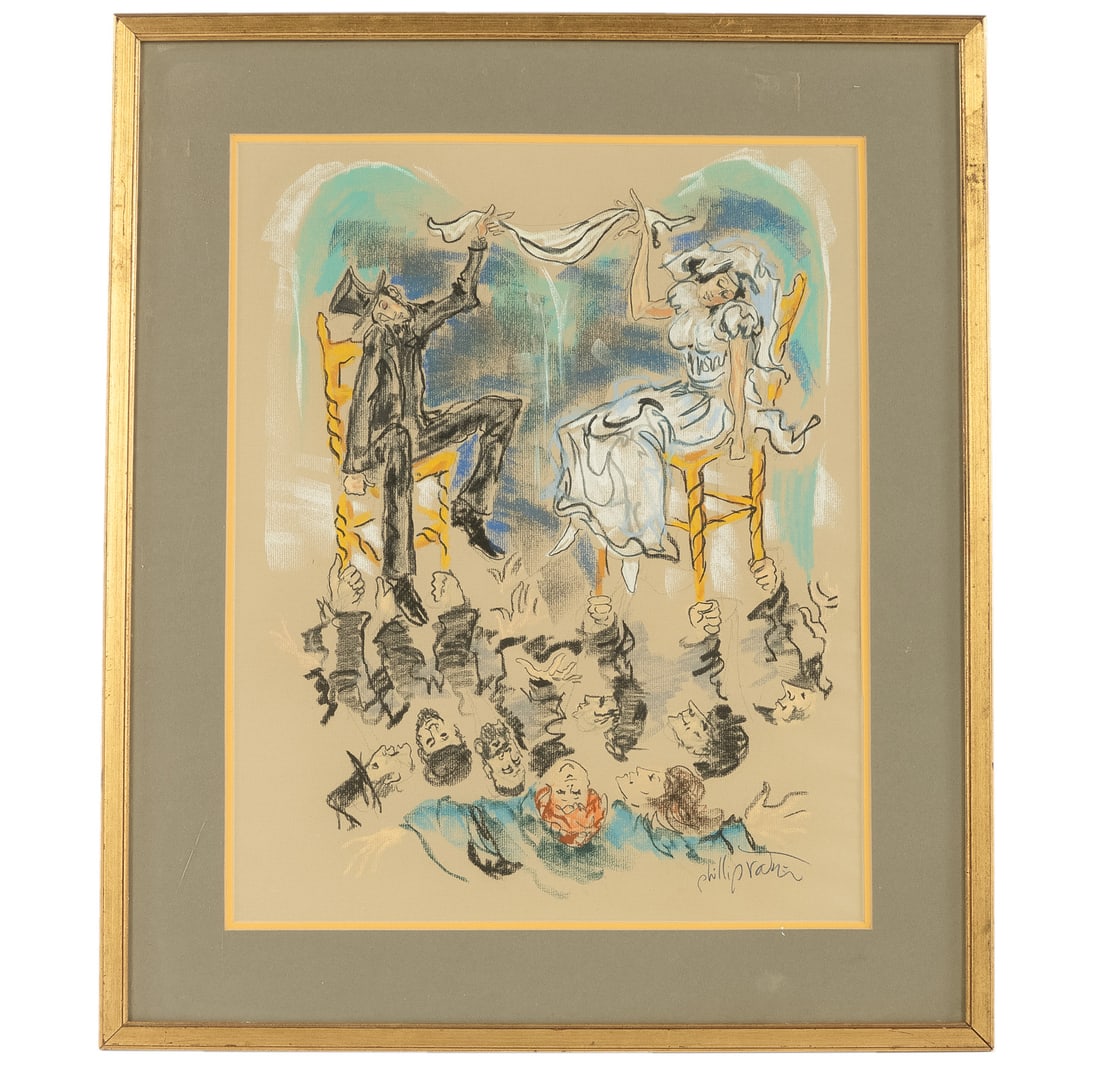 Philip Ratner. The Hora Dance, pastel: (American, 20th/21st century). Pastel on paper, signed "Philip Ratner" lr, sight size: 21 3/4 x 17 1/2 in., framed size: 29 1/2 x 24 3/4 inches.