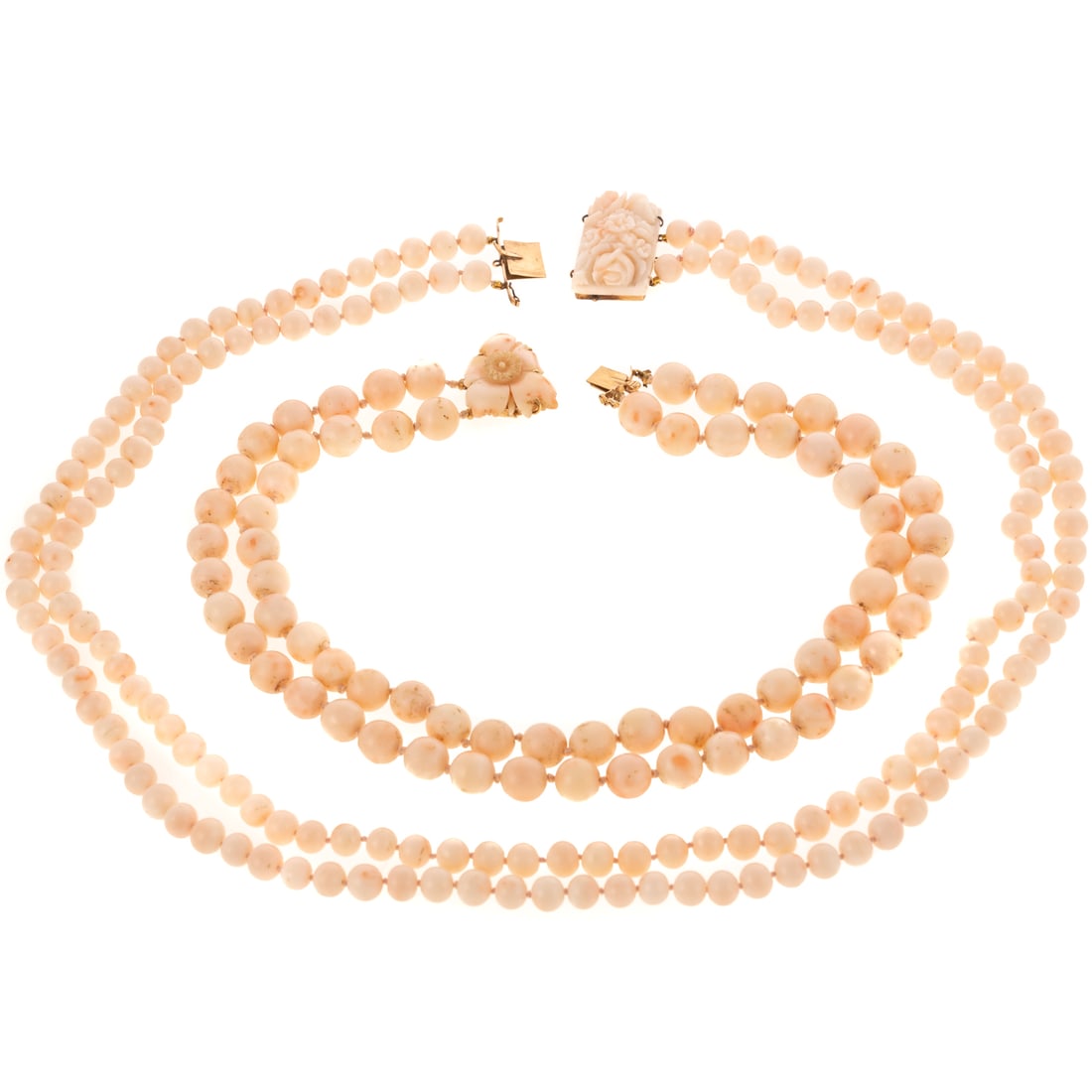 Two Double Strand Angel Skin Coral Necklaces (1 of 6)