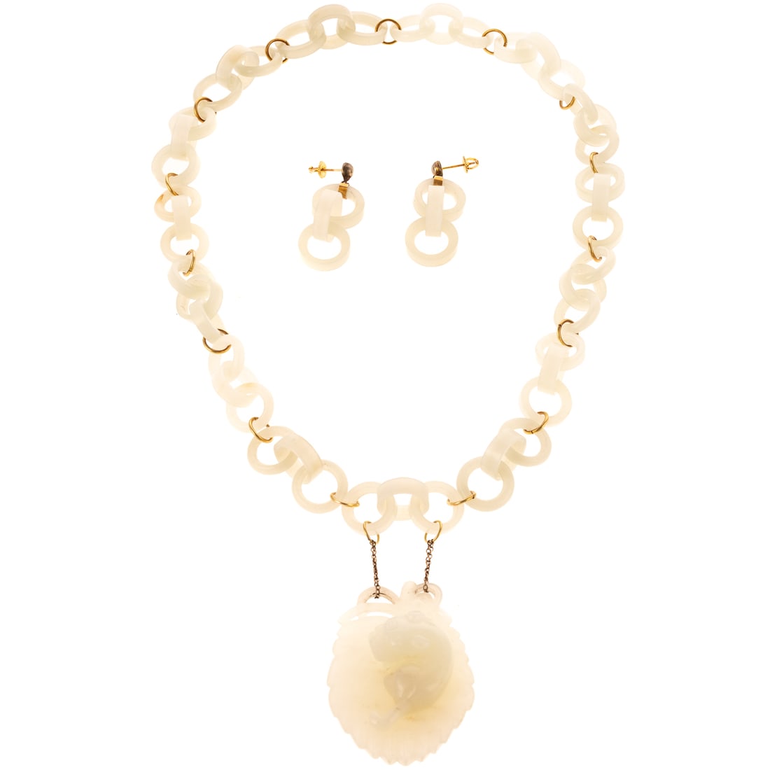 A Jade Ring Pendant Necklace & Earrings (1 of 4)