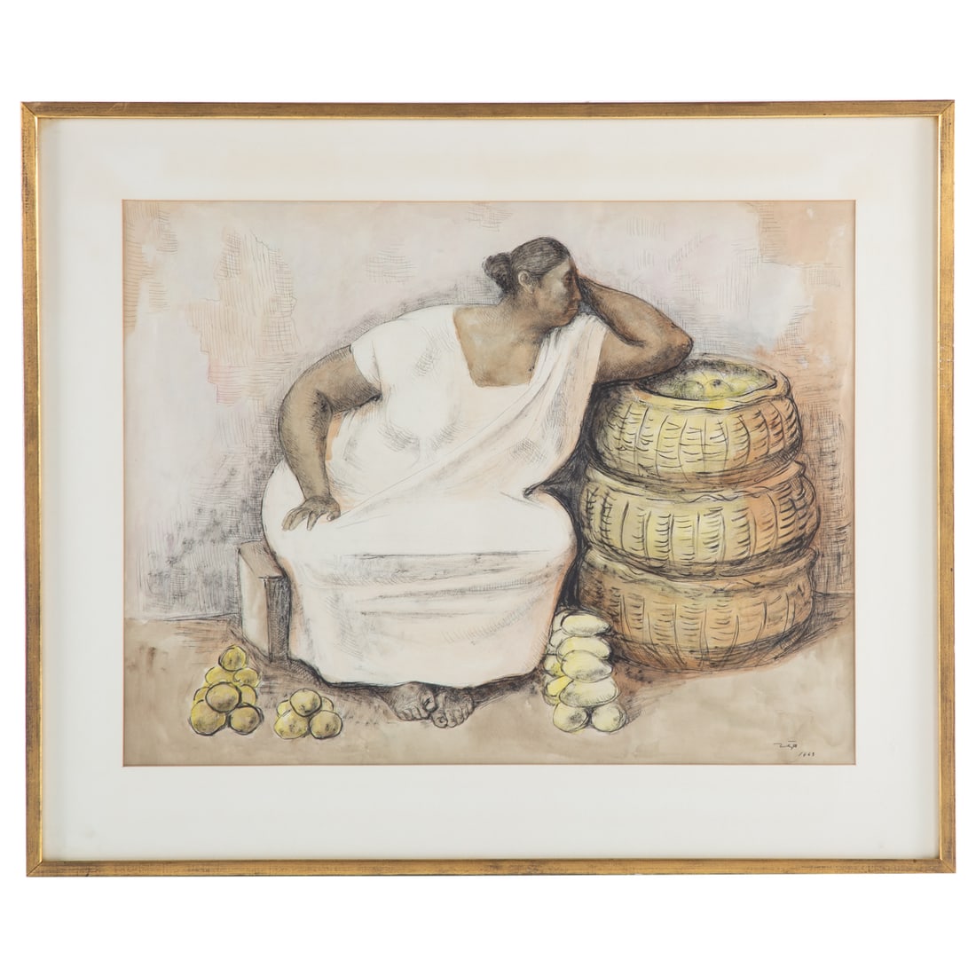 Francisco Zuniga. "Woman with Basket," watercolor (1 of 4)