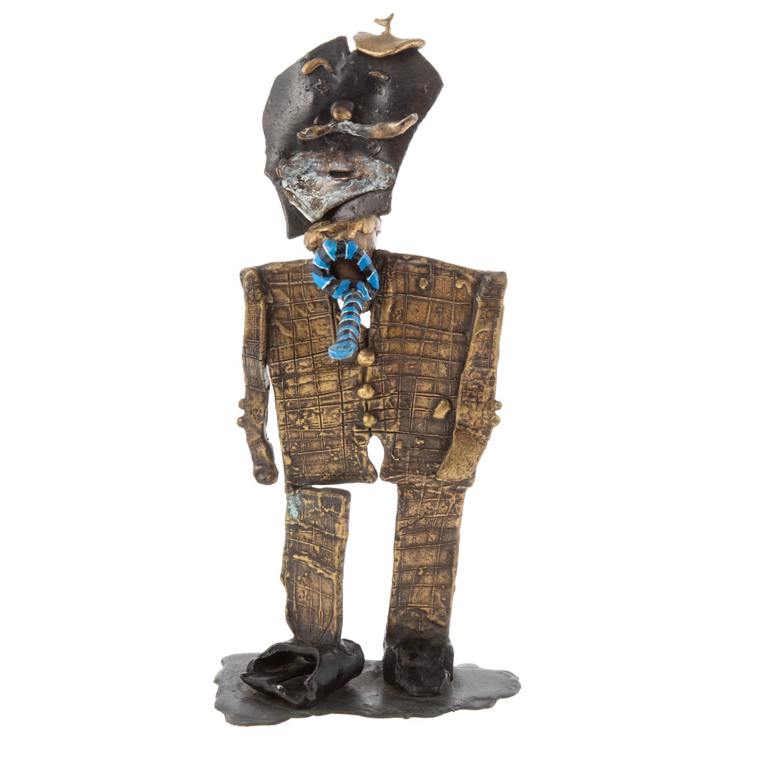 Ronald Markman. Man with Blue Striped Tie, bronze: (American, 1913-2017). Bronze with painted elements, unsigned, approximately: 15 1/2 x 7 x 6 inches.