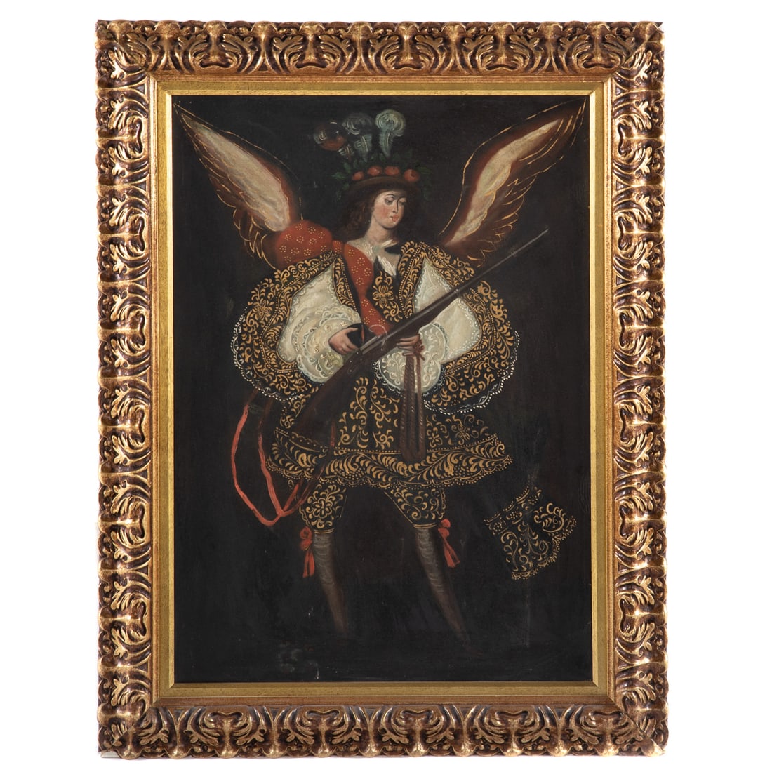 Cuzco School, 20th c. Angel with Arquebus, oil (1 of 3)
