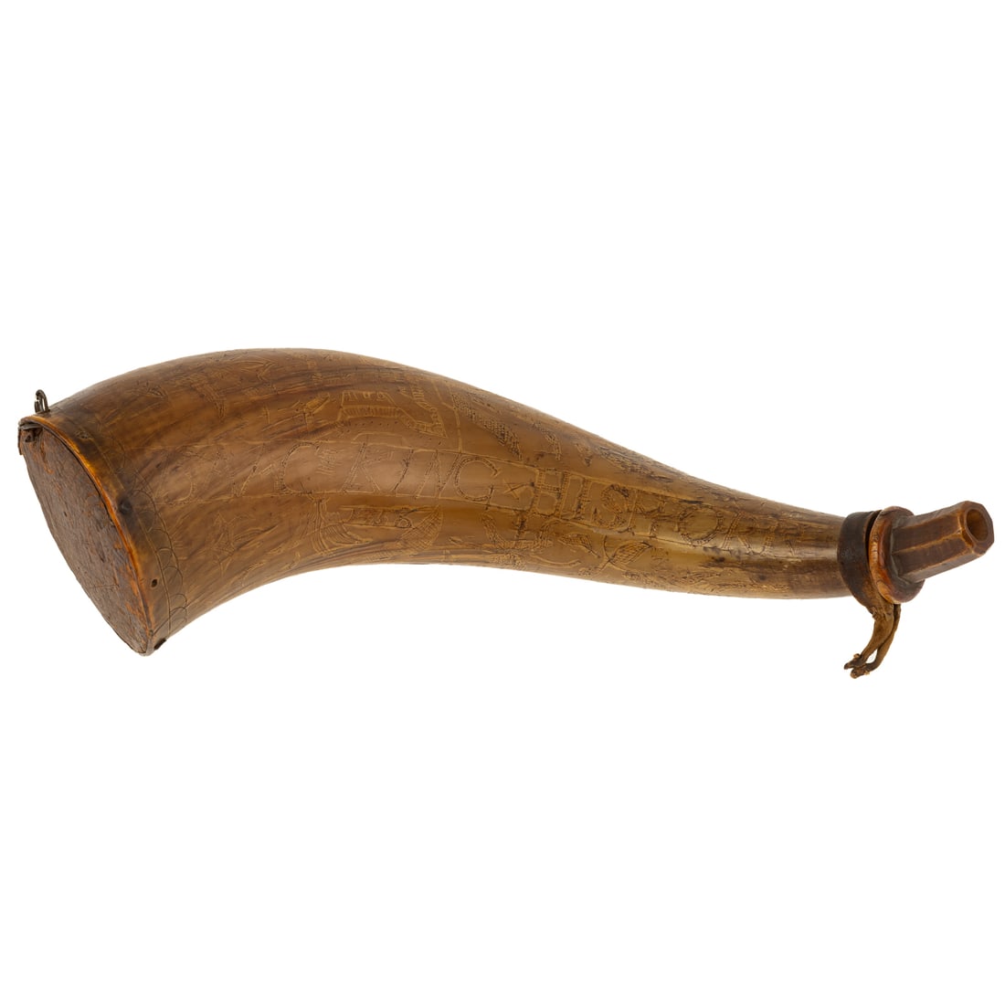 American Engraved Powder Horn Ft. Ticonderoga 1758 (1 of 7)