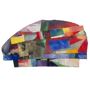 Sam Gilliam. "Binoculars," mixed media: (American, 1933-2022). Mixed media on patchwork sewn canvas, including acrylic, oil, thread, digital media, 1994, signed, titled and dated on verso, approximately 42 x 78 in., unframed. Private