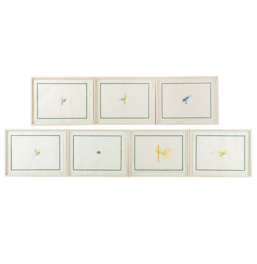 Richard Tuttle. "Galisteo Paintings," woodcuts: (American, b. 1941). Seven woodcuts from the series "Galisteo Paintings" 1993, edition of 30, sheet size each: 12 x 16 in., framed size each: 14 1/4 x 18 1/4 inches. From a private collection, Baltimo
