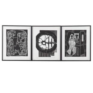 20th century. Set of Three Cuban Works, lithograph: (Cuban, 20th century). Lithographs in black and white, from the "Four Cuban Masters Set" includes Cundo Bermudez, Mario Carreno and Agustin Fernandez, 1989, ed. 98/250, all signed and dated lr,