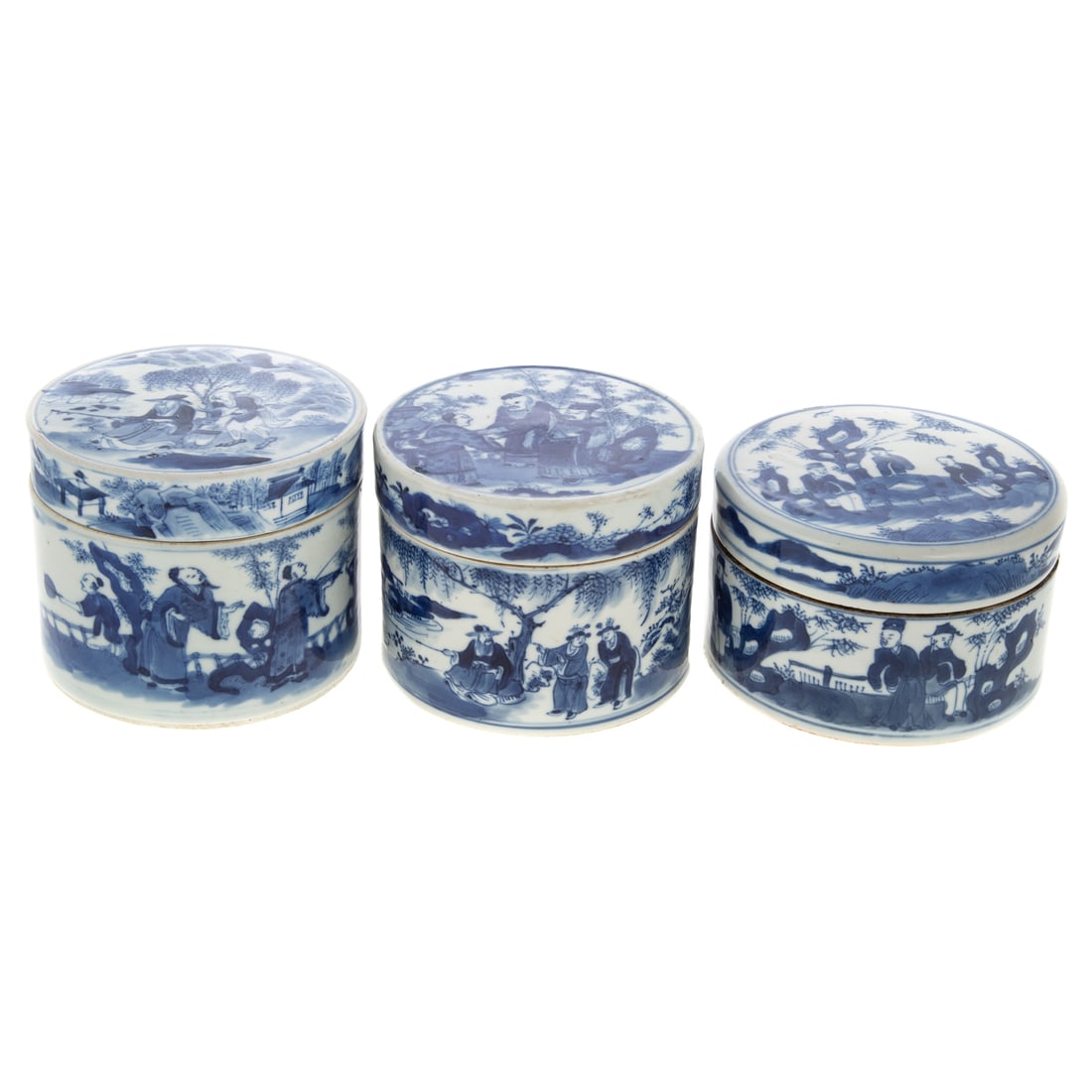 Three Chinese Export Blue & White Porcelain Boxes (1 of 9)