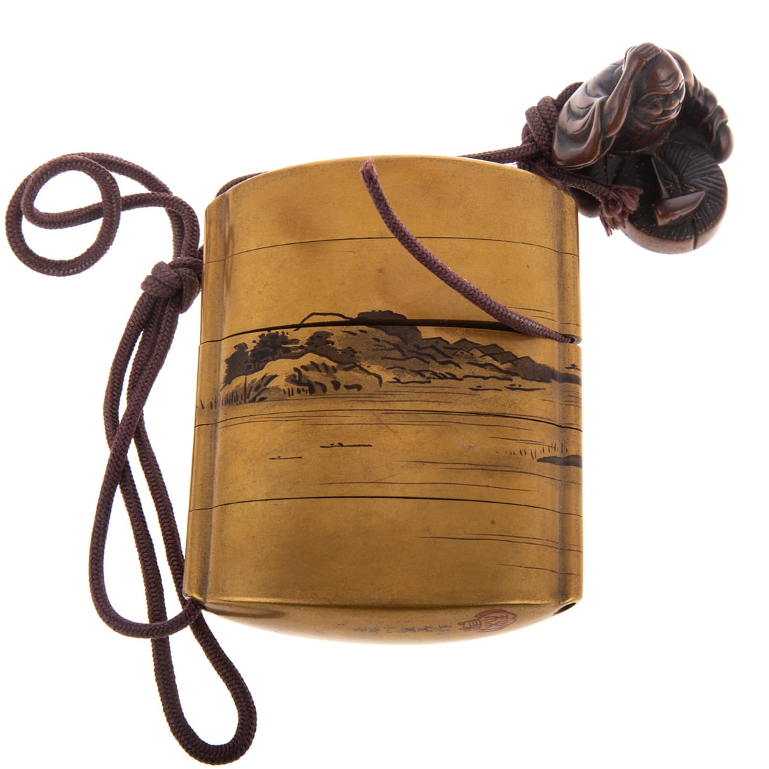 Japanese Lacquer Inro & Carved Wood Netsuke (1 of 6)