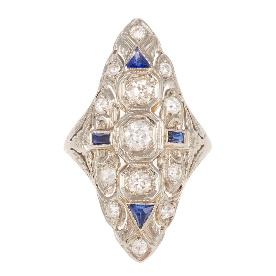 An Art Deco Diamond & Sapphire Ring in 14K (1 of 4)