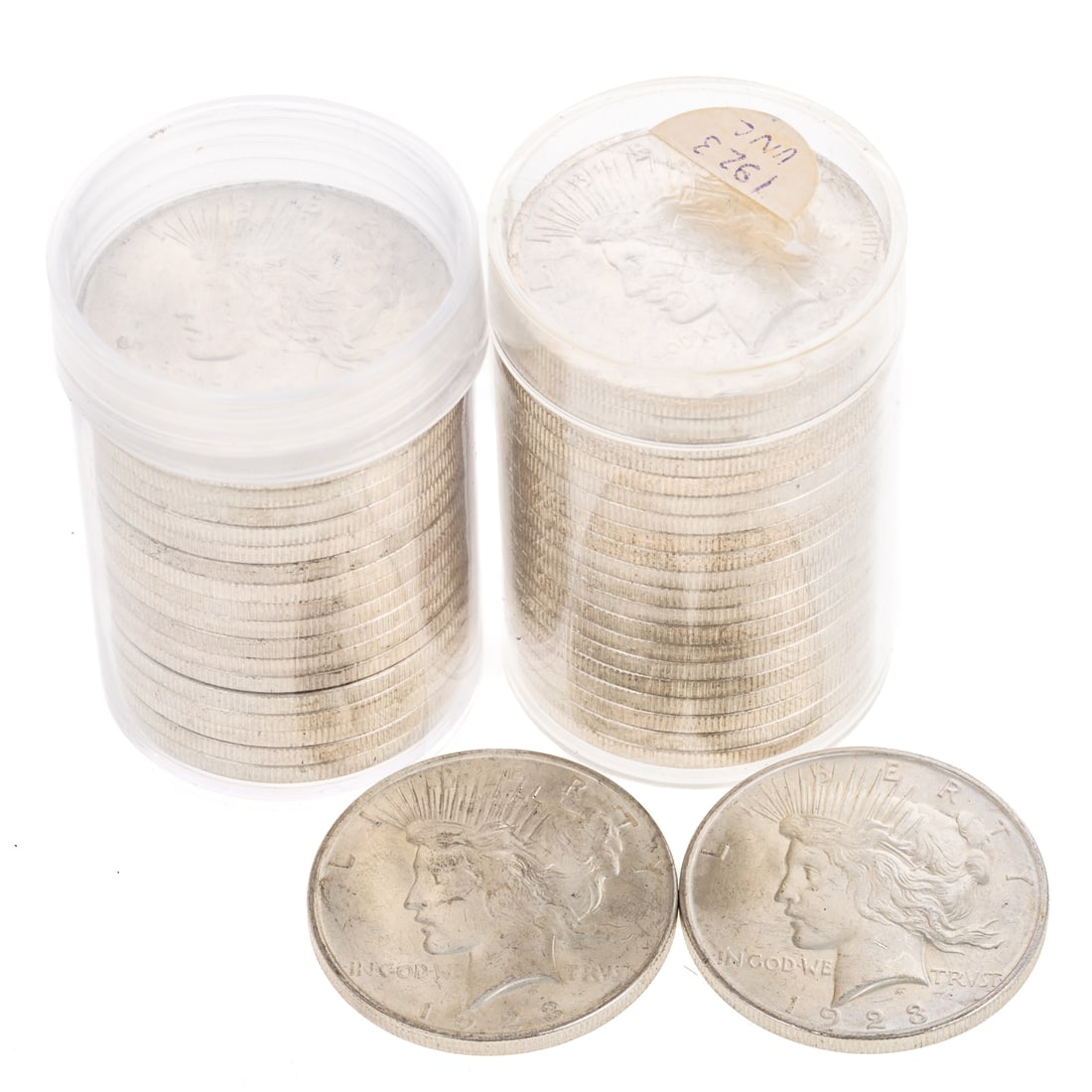 Two Rolls of BU 1923 Peace Dollars (1 of 3)