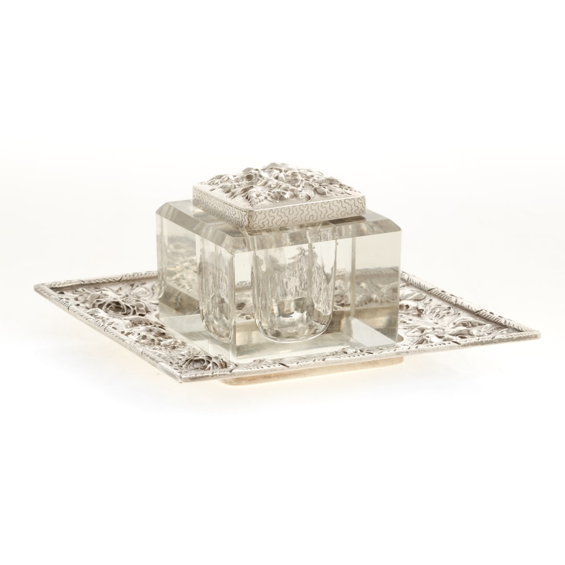 A.E. Warner Sterling Repousse Inkwell on Stand (1 of 4)