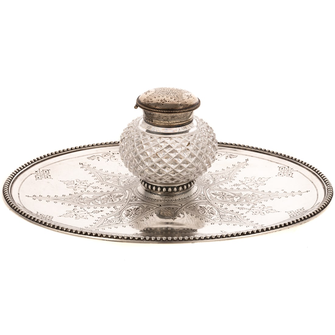 Victorian Silver & Crystal Inkwell on Stand (1 of 4)