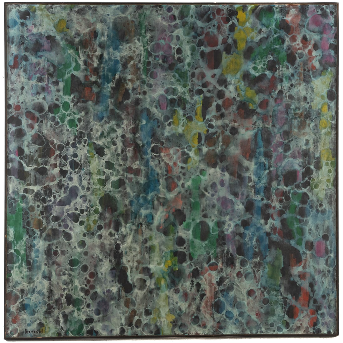 Jack Bonsal. "#3," oil: (American, 1926-1987) Oil on canvas, signed "Bonsal" ll, sight size: 48 x 48 in., framed size: 48 1/2 x 48 1/2 in.