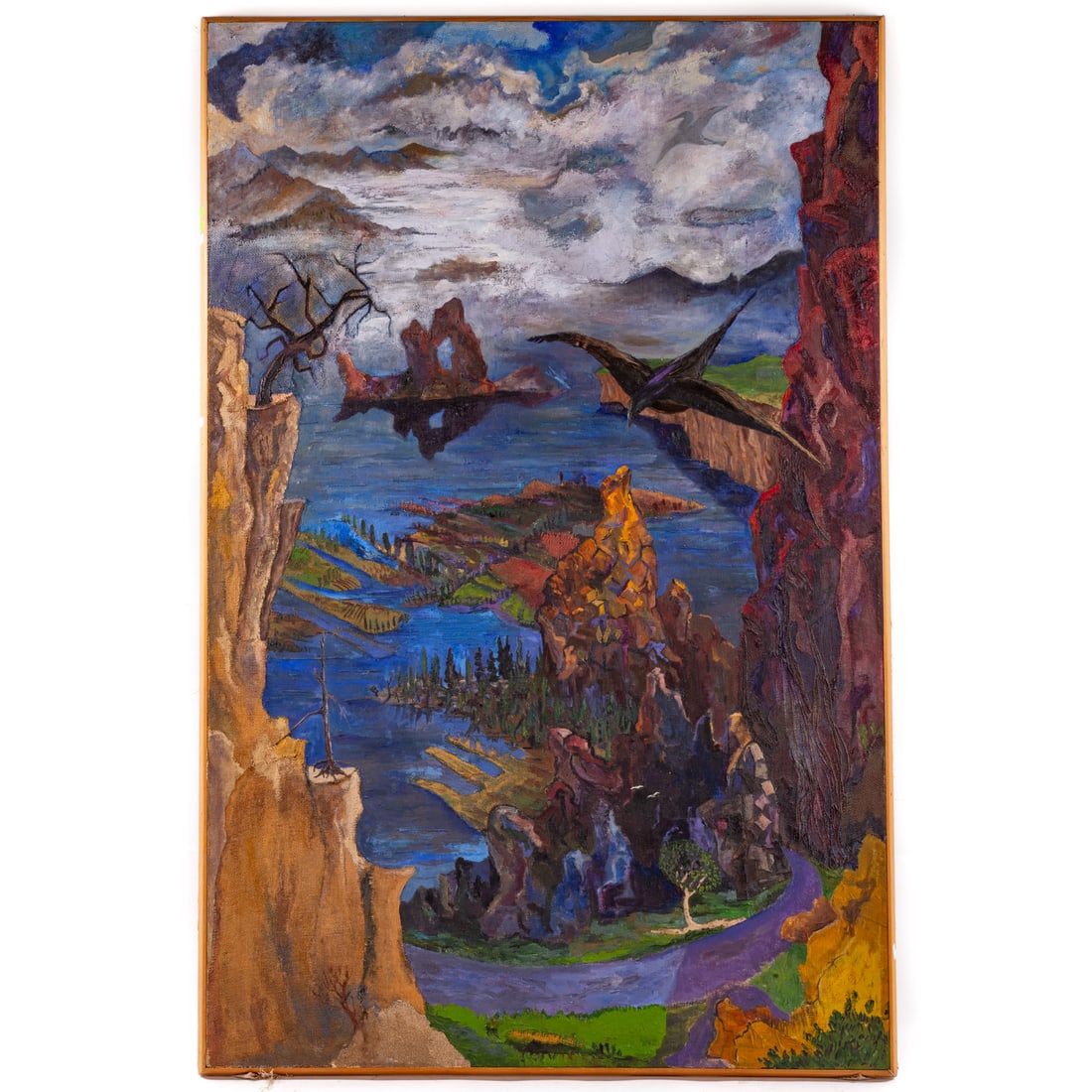 Josh Dorman. "View of China II," mixed media: (American, b. 1966) Mixed media on canvas, 1995, signed, titled, and dated on verso, sight size: 68 x 44 in., framed size: 69 x 45 in. Provenance: From a private collection, Baltimore, MD