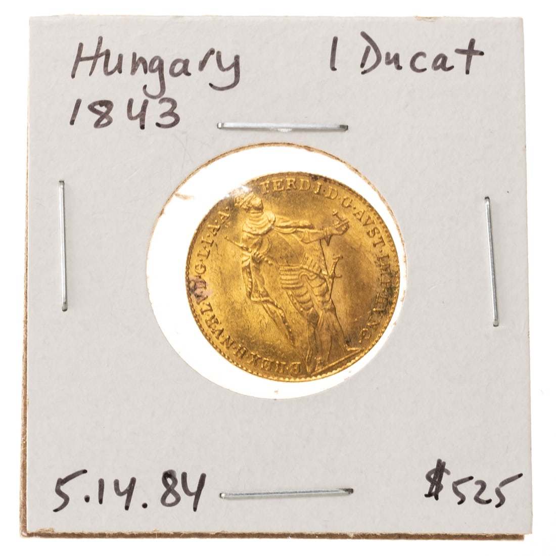 Hungary 1843 1 Gold Ducat Unc: .986 Fine, AGW .1106; lustrous Uncirculated
