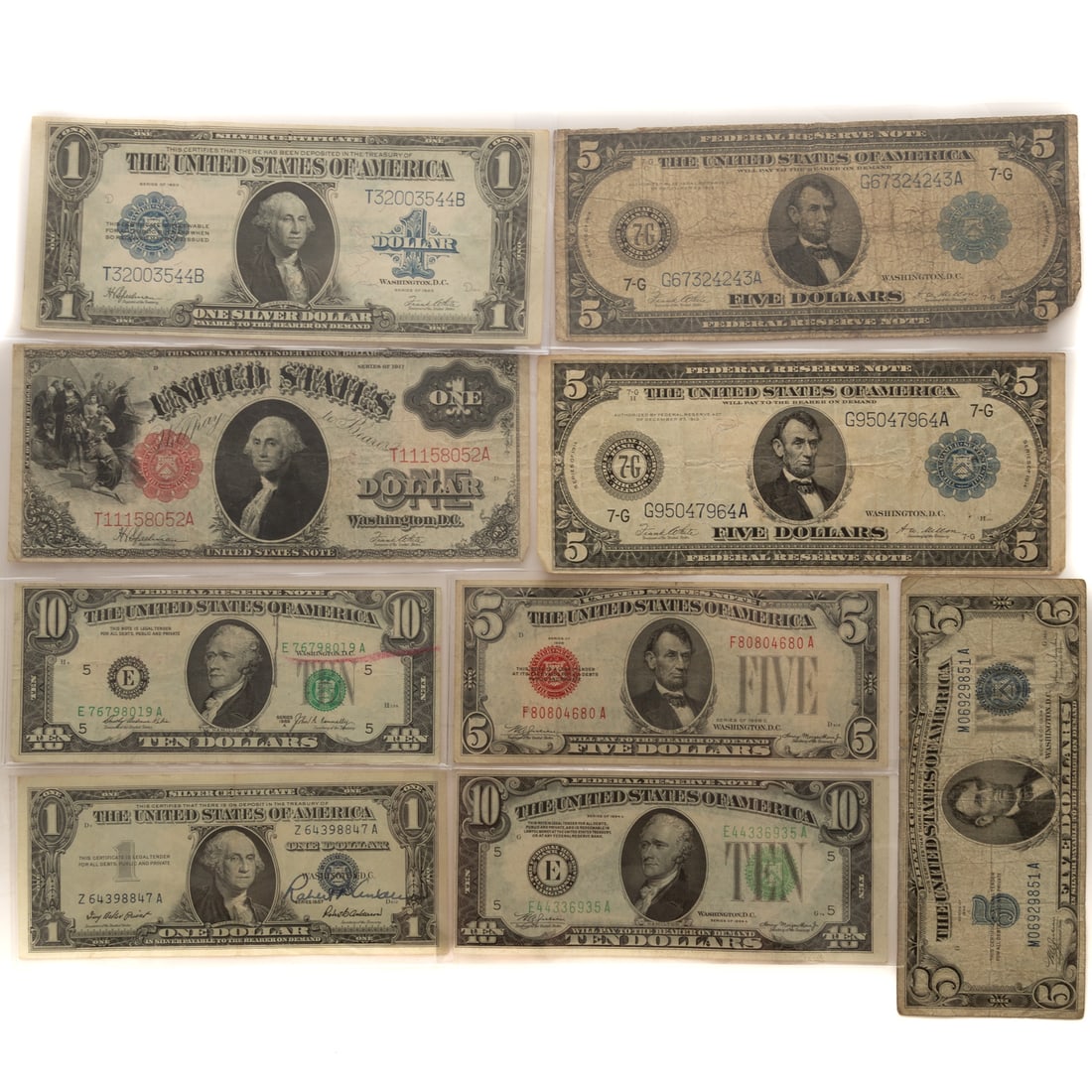 U.S Currency Collection Includes Autographed Note: 1) 1923 $1 Silver Certificate XF Speelman-White, 2) 1917 $1 Legal Tender FR-39 VF25 Speelman-White, 3) 1914 $5 Federal reserve Note White-Mellon Chicago, Federal Reserve FR 871, 4) Same note as #3 onl